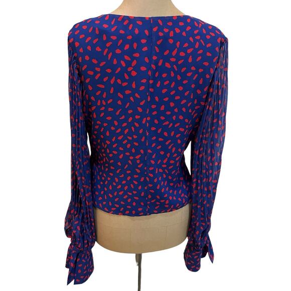 Self-Portrait Blouse Blue Pattern Chiffon Sheer Long Sleeve Wrap New - Picture 7 of 8